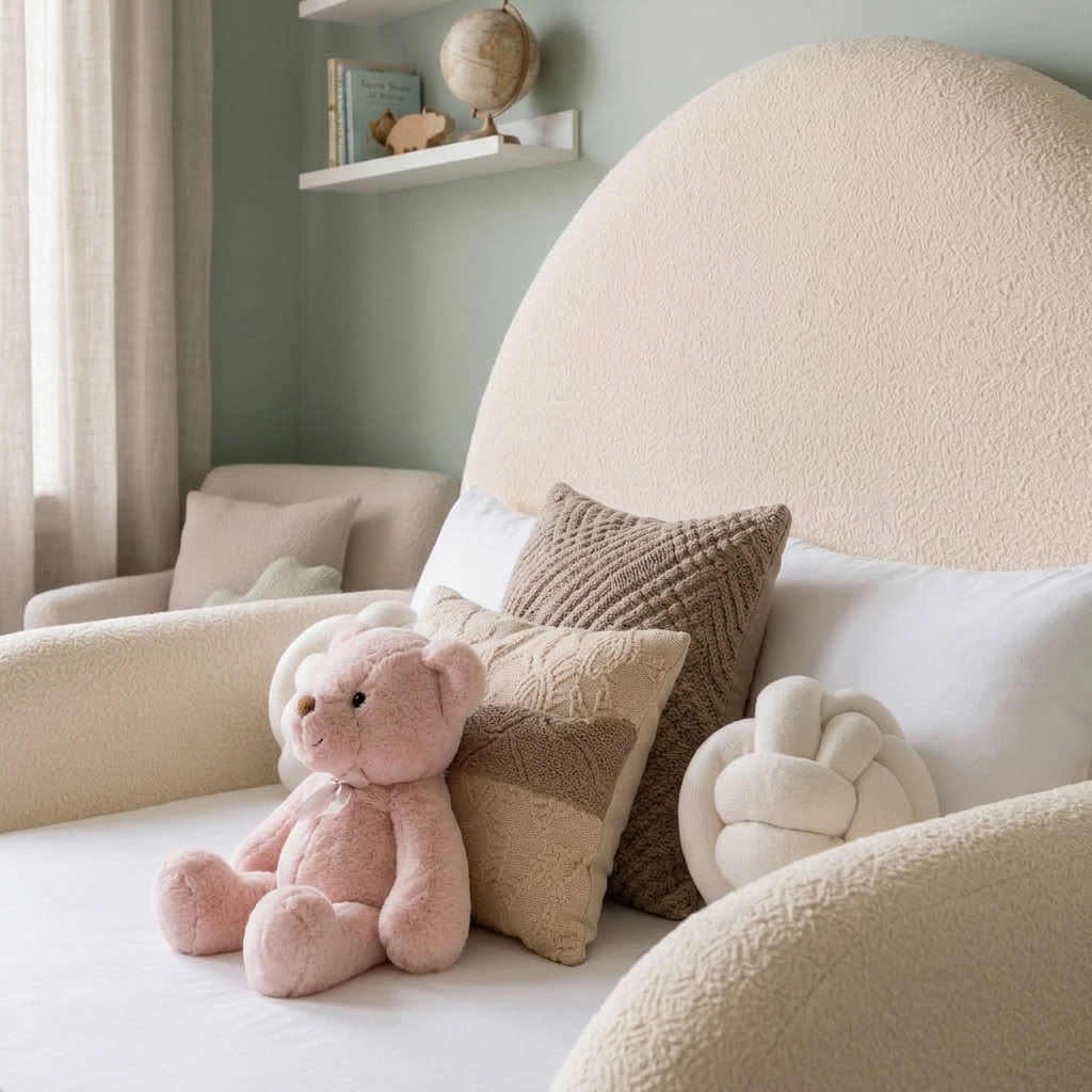 CuddleNest Kids Bed – Bouclé Curved Bed Frame
