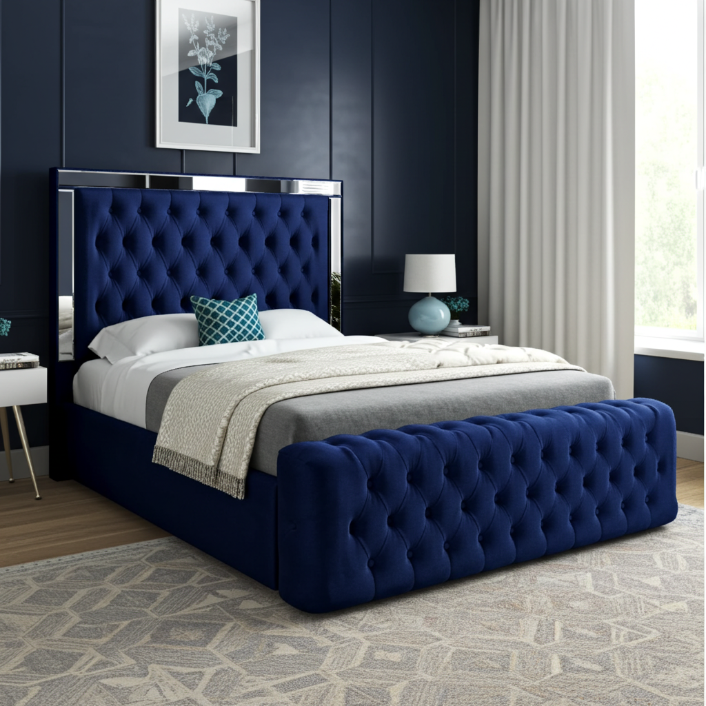 Mirage Royal – Mirrored Upholstered Soft Velvet Bed Frame | Luxury UK Design