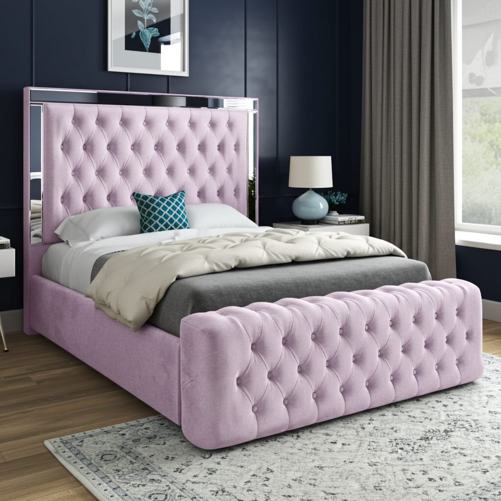 Mirage Royal – Mirrored Upholstered Soft Velvet Bed Frame | Luxury UK Design