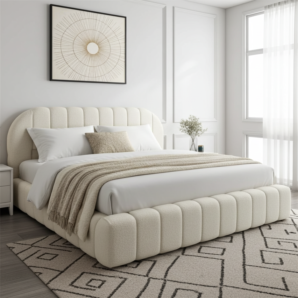2025 Curve Cloud Bed– Ultra Comfort Upholstered Bed Frame | Luxury Fabric Bed UK