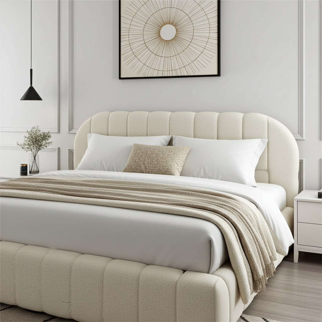 2025 Curve Cloud Bed– Ultra Comfort Upholstered Bed Frame | Luxury Fabric Bed UK