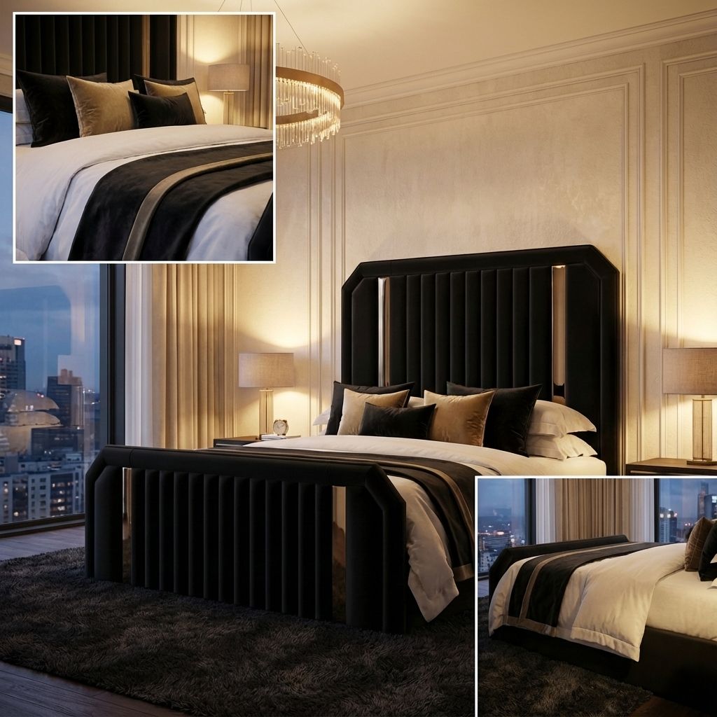 UKBedsDirect 2026 Dreamline Signature Bed – Luxury Upholstered Bed Frame with Gold/Chrome Accent Trim