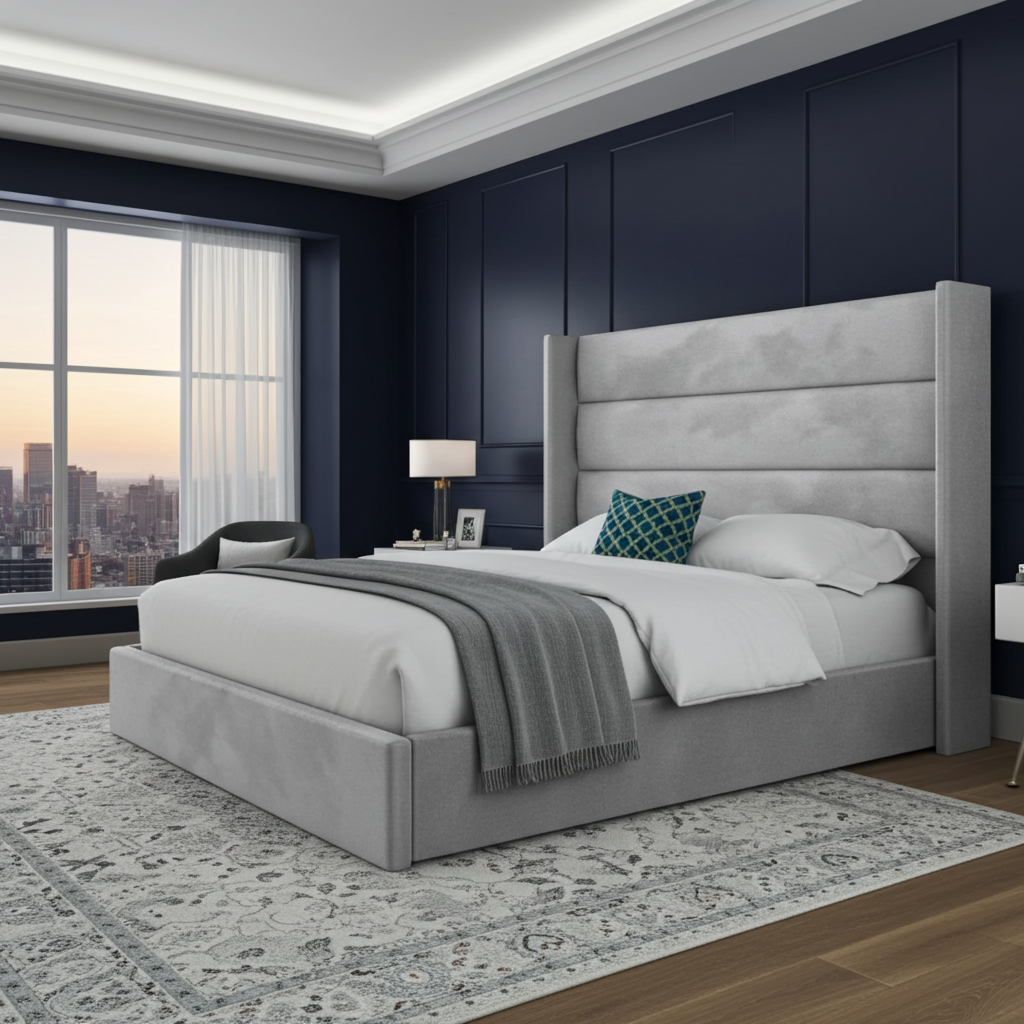 Oslo Straight Winged Bed Frame – Modern Minimalist Velvet Design