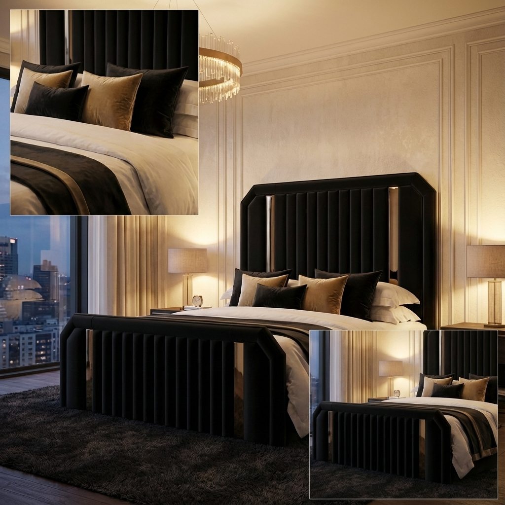 UKBedsDirect 2026 Dreamline Signature Bed – Luxury Upholstered Bed Frame with Gold/Chrome Accent Trim