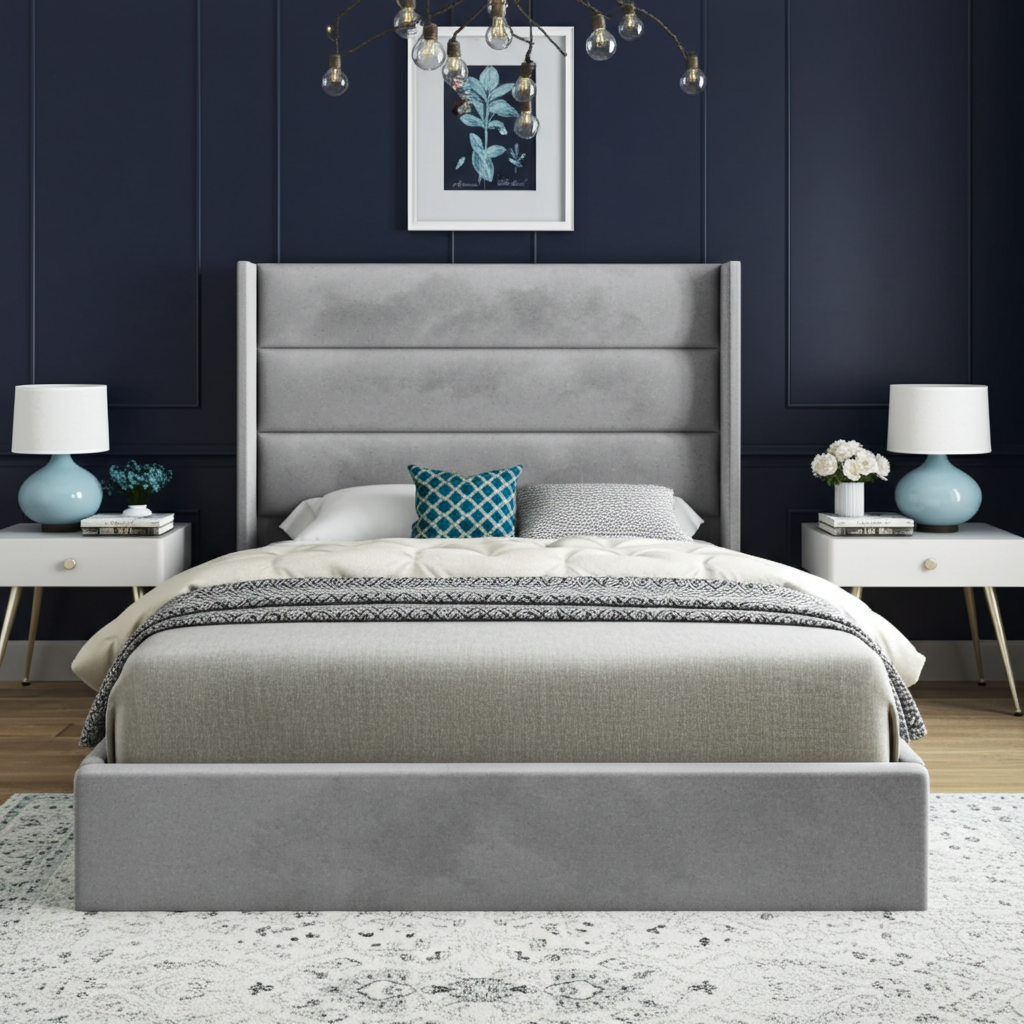 Oslo Straight Winged Bed Frame – Modern Minimalist Velvet Design