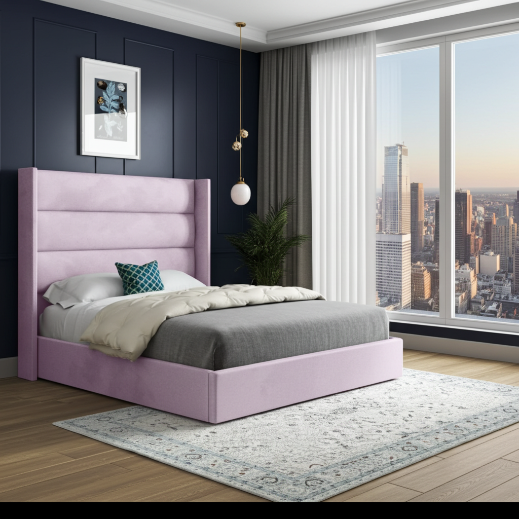 Oslo Straight Winged Bed Frame – Modern Minimalist Velvet Design