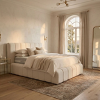 Elegant 2026 Cloud Bed with upholstered headboard and frame, showcasing its sleek design and plush fabric for a luxurious bedroom look.