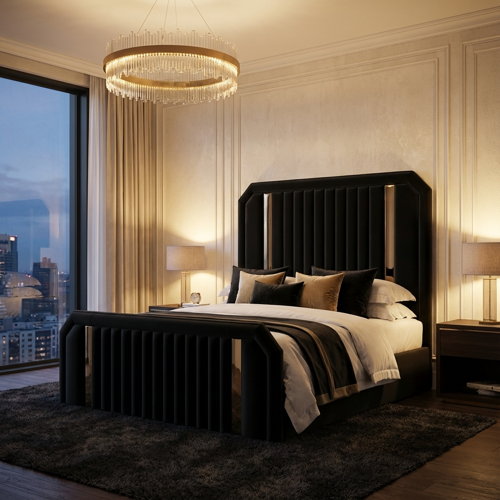 UKBedsDirect 2026 Dreamline Signature Bed – Luxury Upholstered Bed Frame with Gold/Chrome Accent Trim