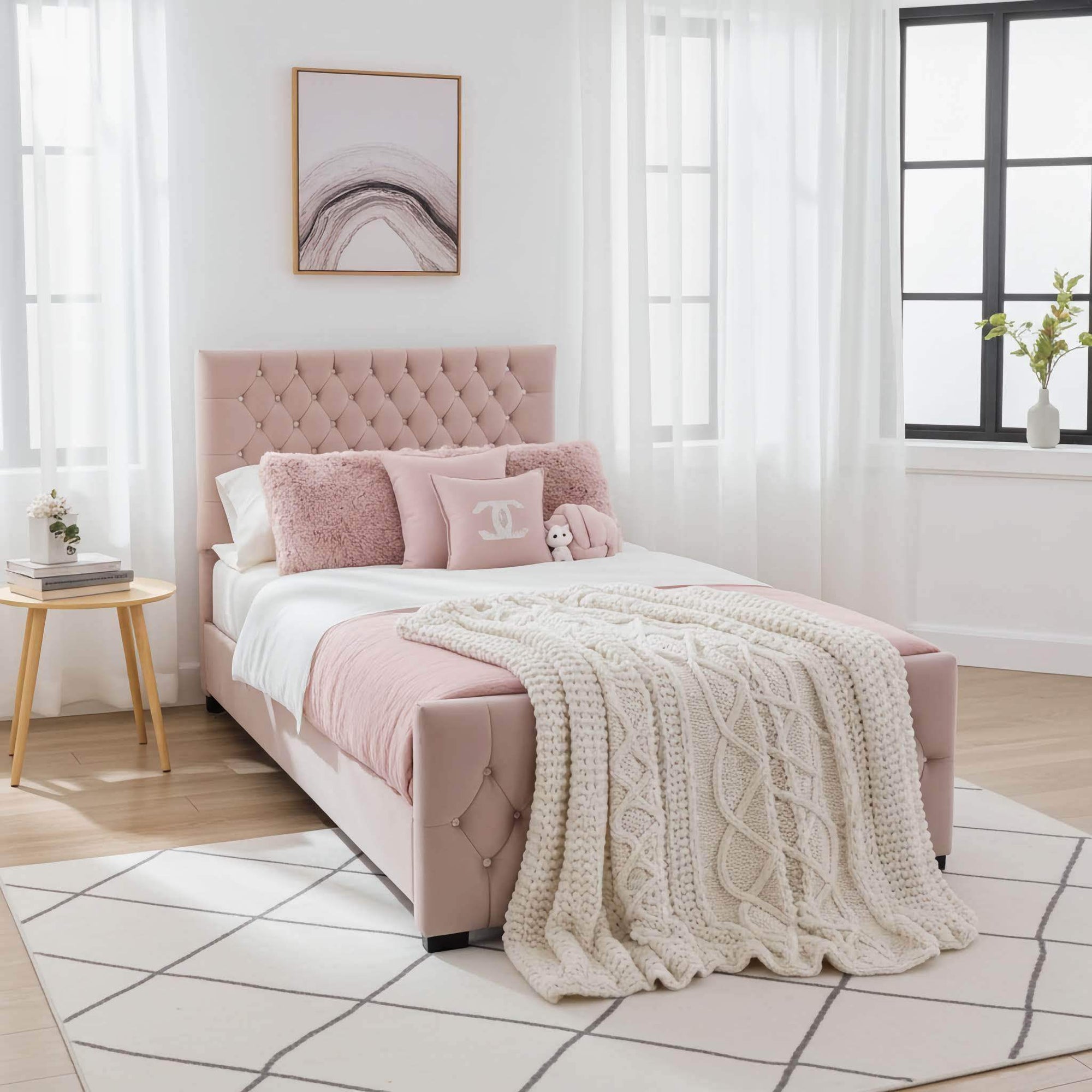 Luxury Arlo Upholstered Kids Bed Frame with Optional Ottoman Storage | UK Beds Direct - UK Beds Direct ltd