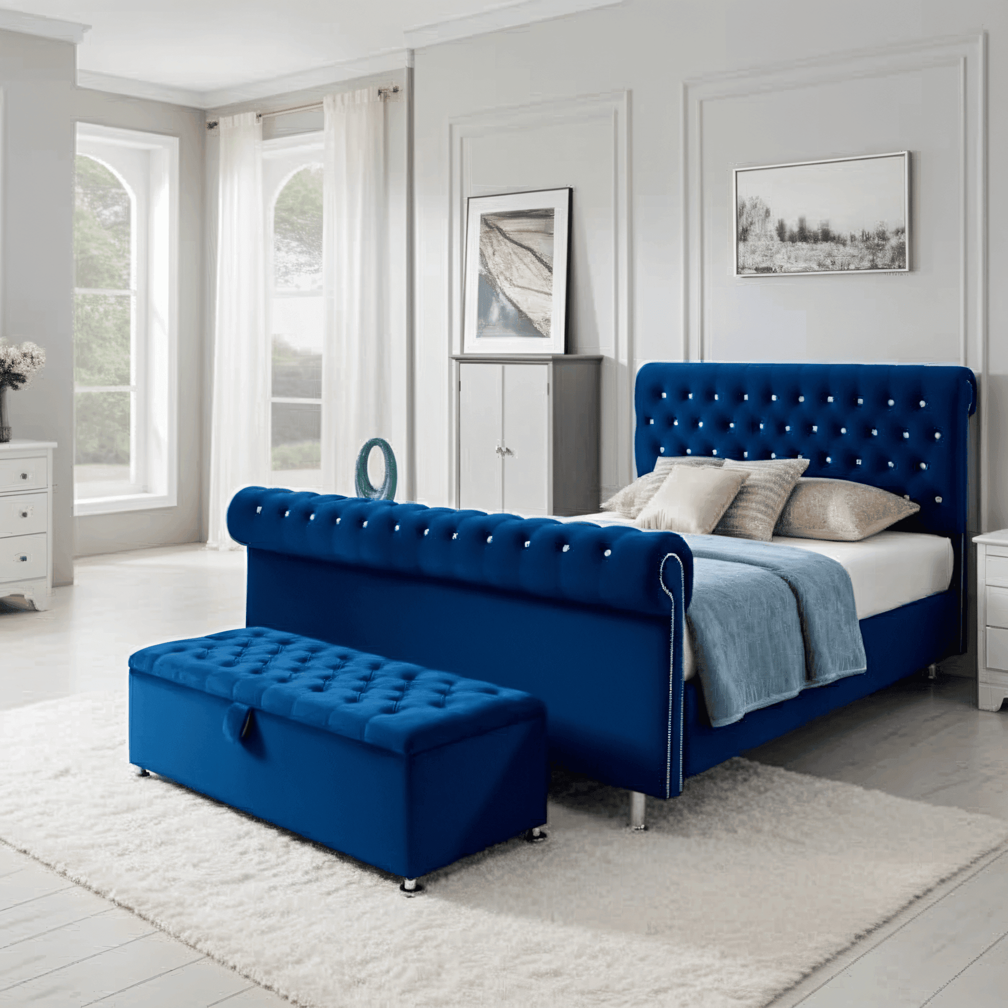 Magma Stud Scroll Sleigh Bed Frame UK - UK Beds Direct ltd