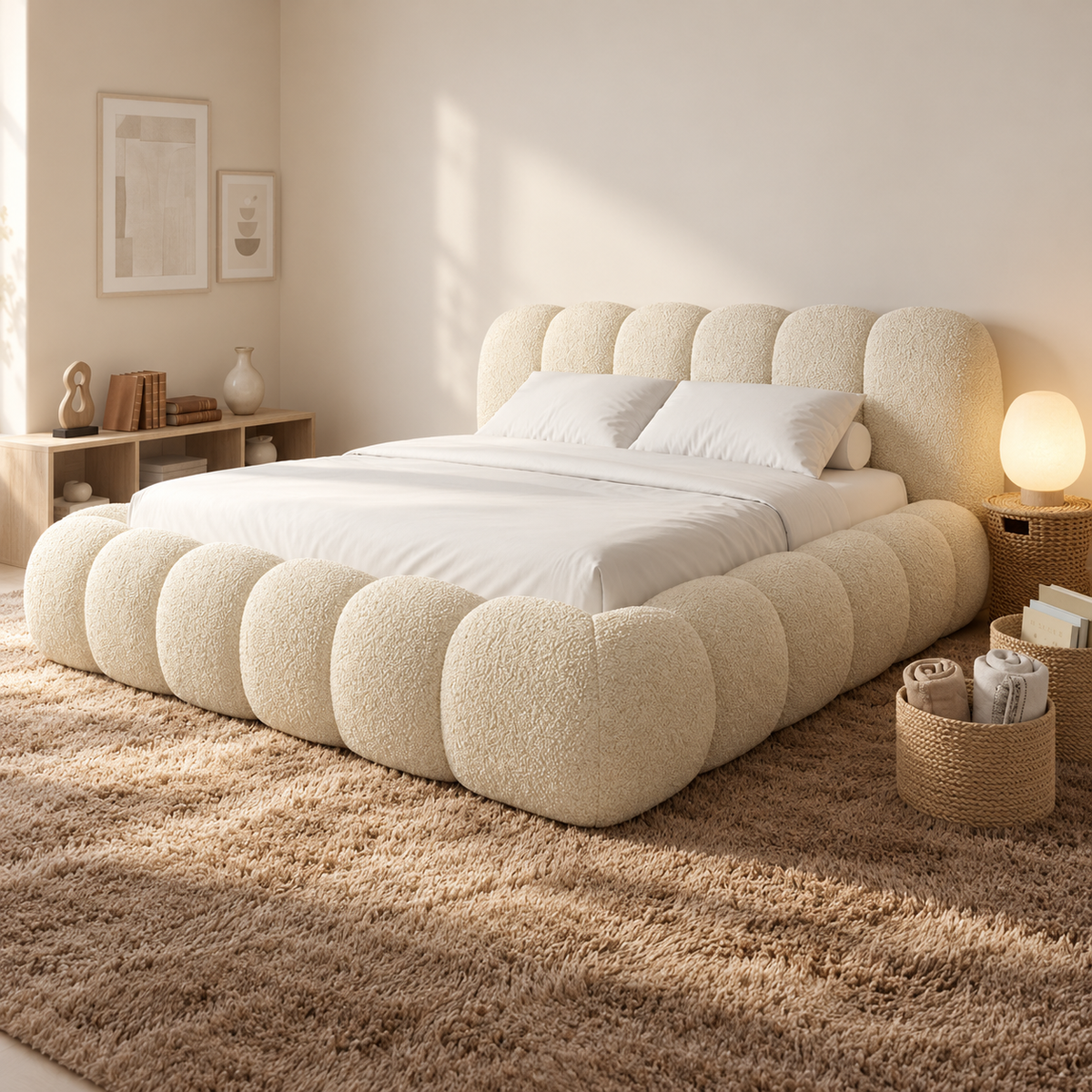 Fenton Signature Luxury Upholstered Bed Frame, opposite angle – room visualisation