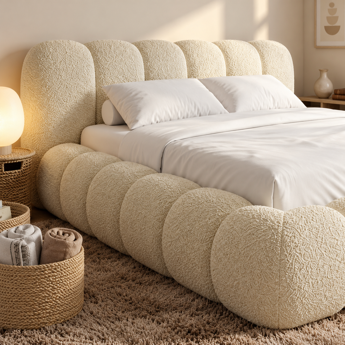 Fenton Signature Luxury Upholstered Bed Frame, headboard detail – room visualisation