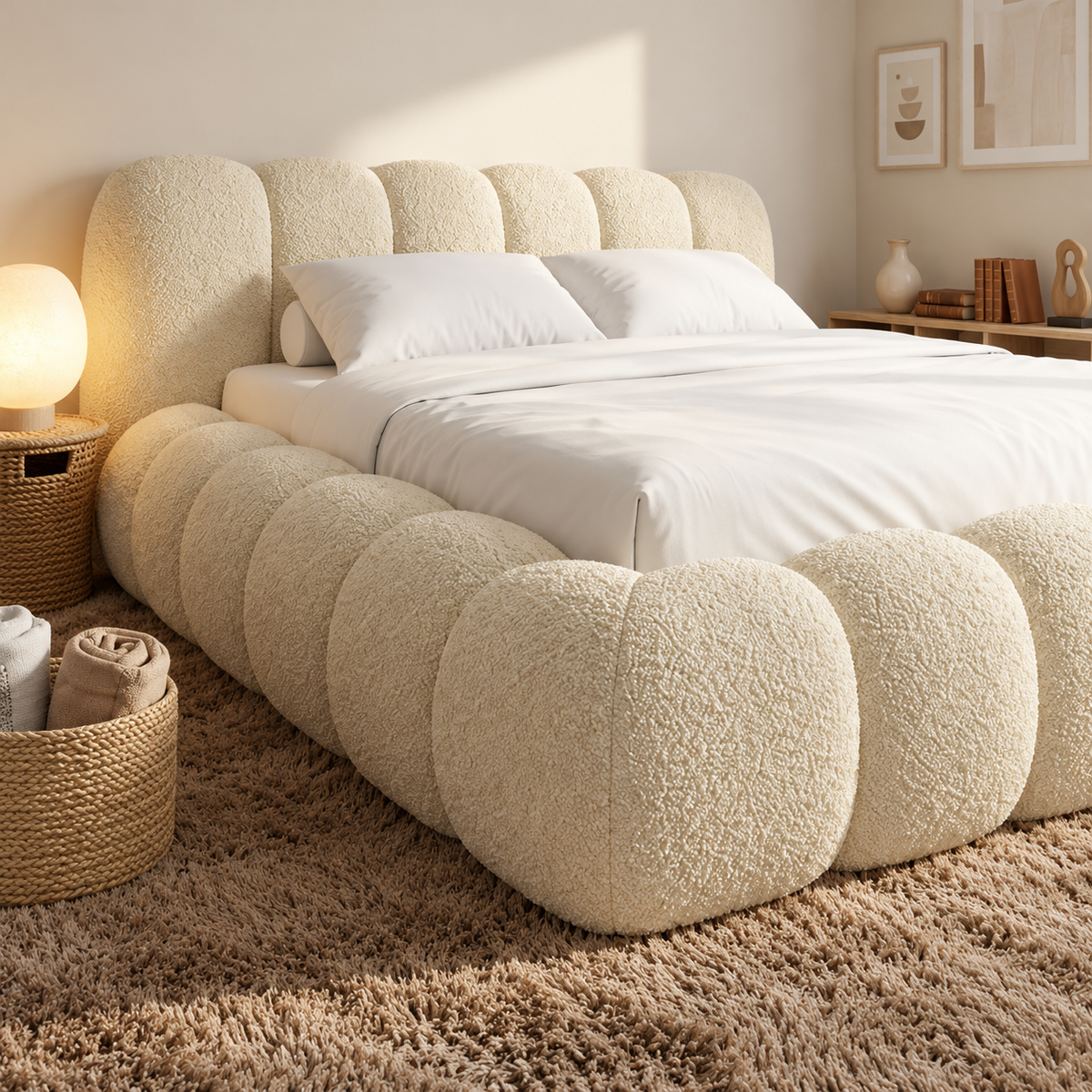 Fenton Signature Luxury Upholstered Bed Frame, footboard and side detail – room visualisation
