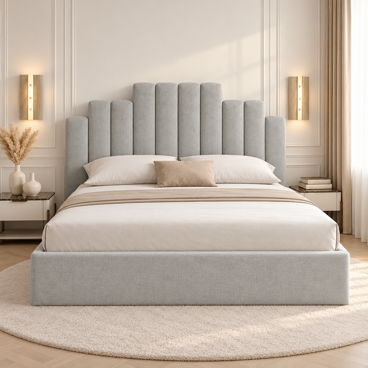 Lunar Signature Luxury Upholstered Bed Frame, front view – room visualisation
