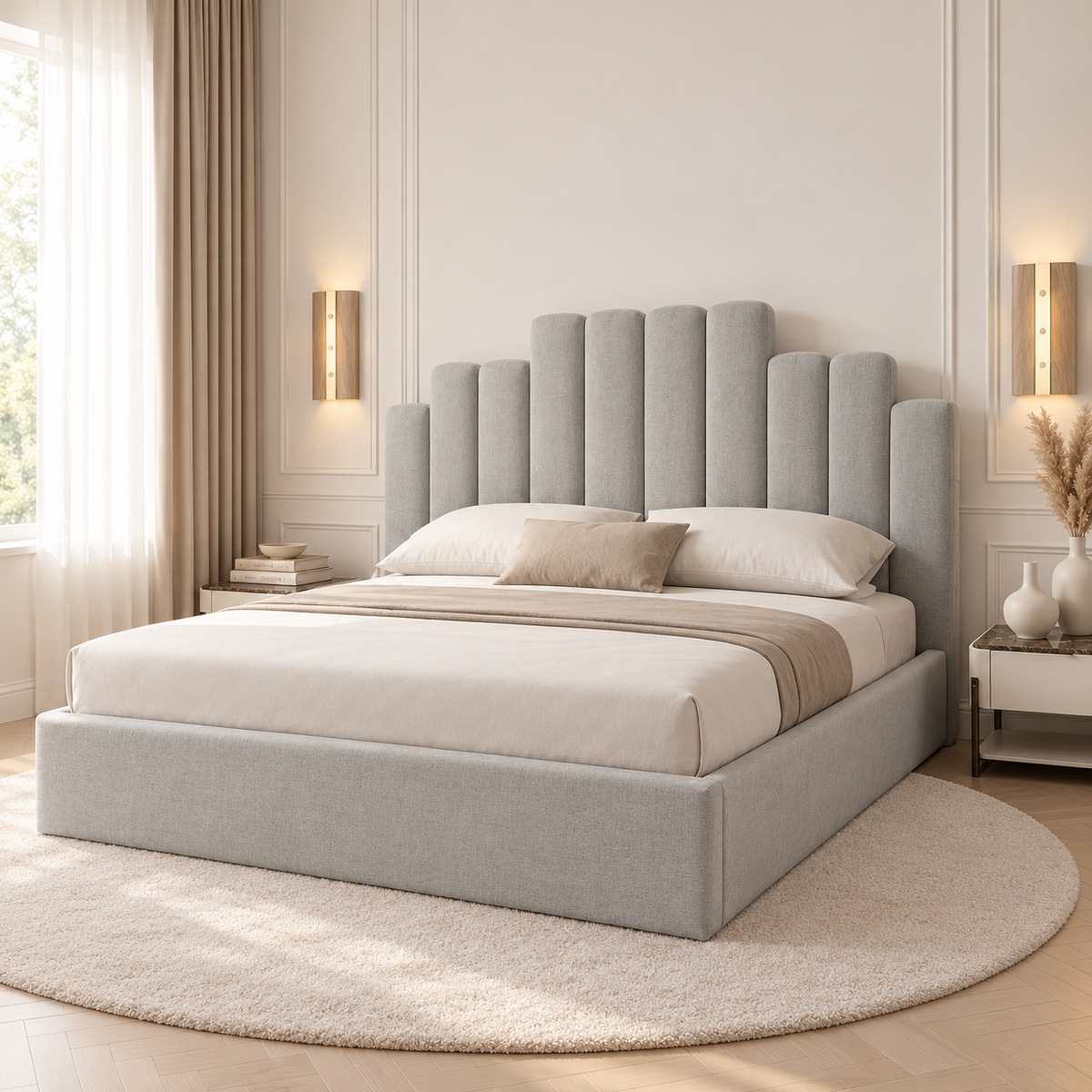 Lunar Signature Luxury Upholstered Bed Frame, opposite angle – room visualisation