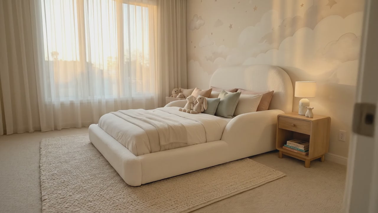 CloudNest Kids Bed – Bouclé Curved Bed Frame