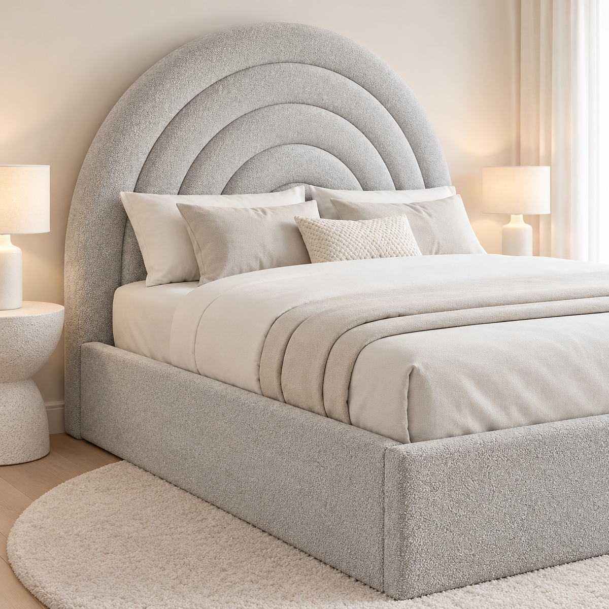 Regal Step Luxury Upholstered Bed Frame, headboard detail – room visualisation