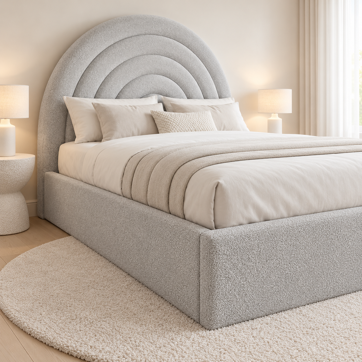 Regal Step Luxury Upholstered Bed Frame, footboard and side detail – room visualisation