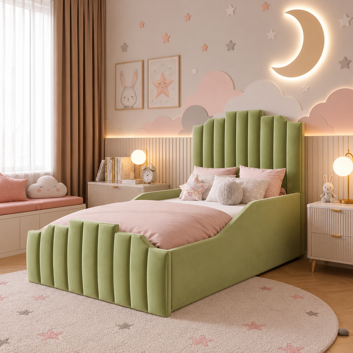 Starlight Kids Fabric Bed, opposite angle – room visualisation
