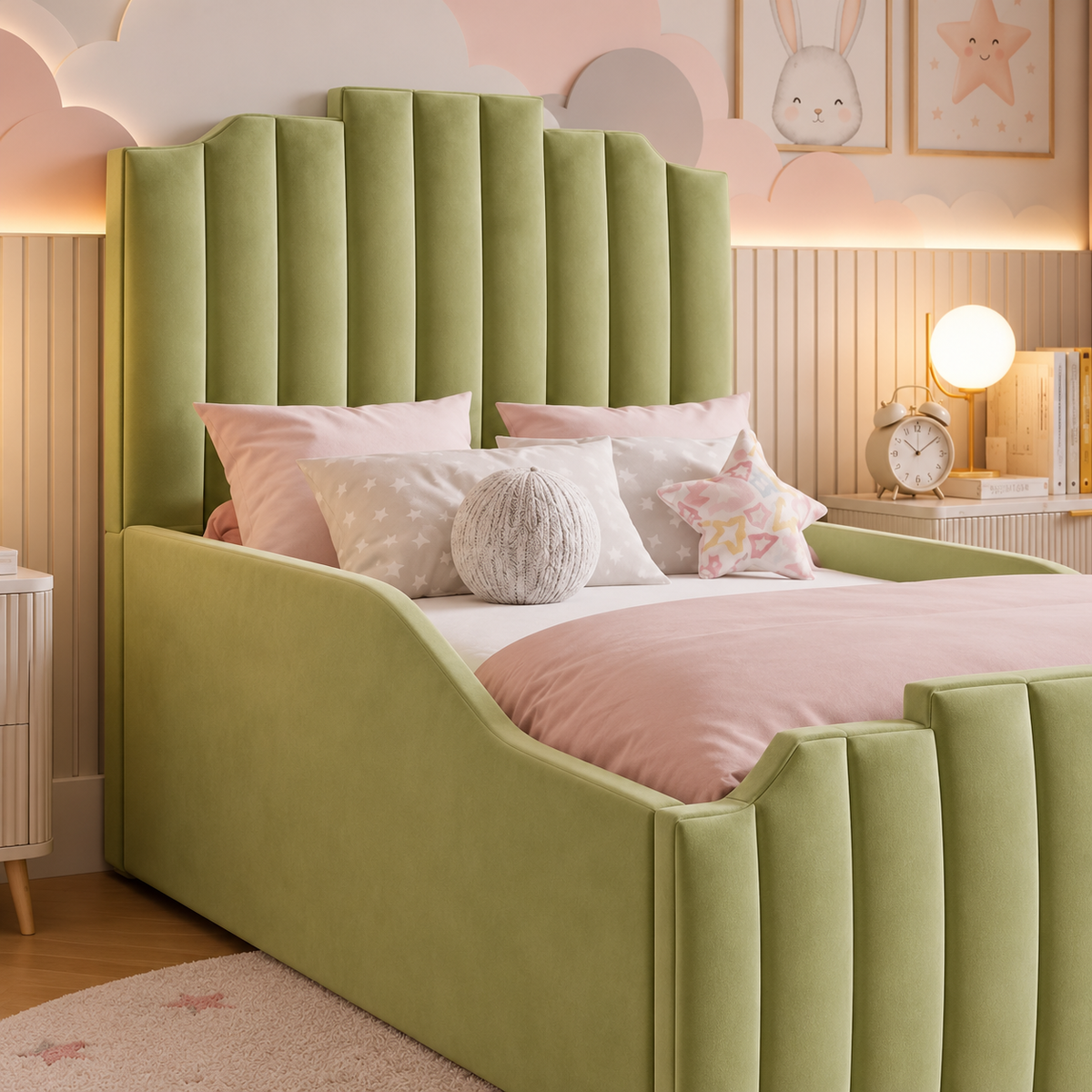 Starlight Kids Fabric Bed, headboard detail – room visualisation