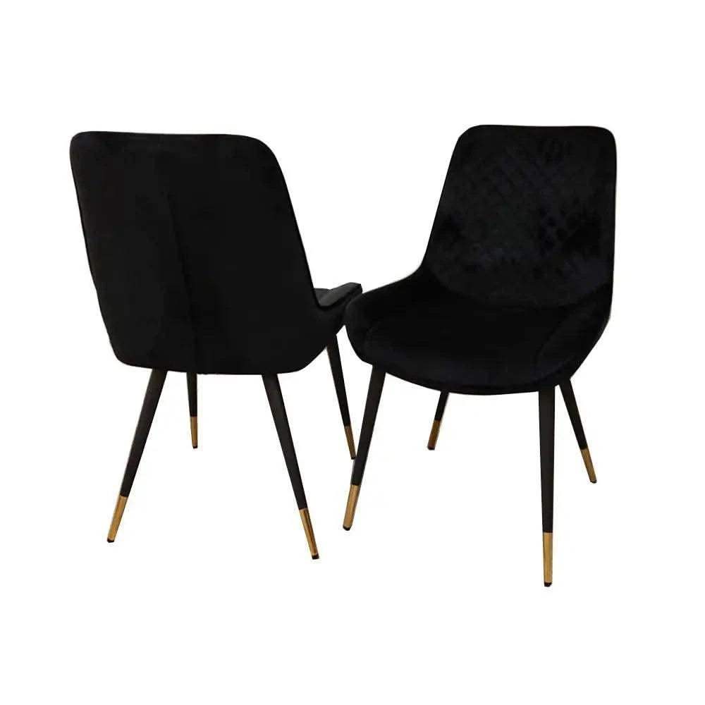 Venus 1.6 Chrome Dining Table with Black Sintered Stone Top With 4 Luna Velvet Dining Chairs - UK Beds Direct ltd