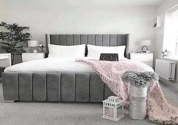 The Elvan Wingback Panel Upholstered Bed Frame UK - UK Beds Direct ltd