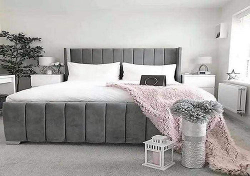 The Elvan Wingback Panel Upholstered Bed Frame UK - UK Beds Direct ltd